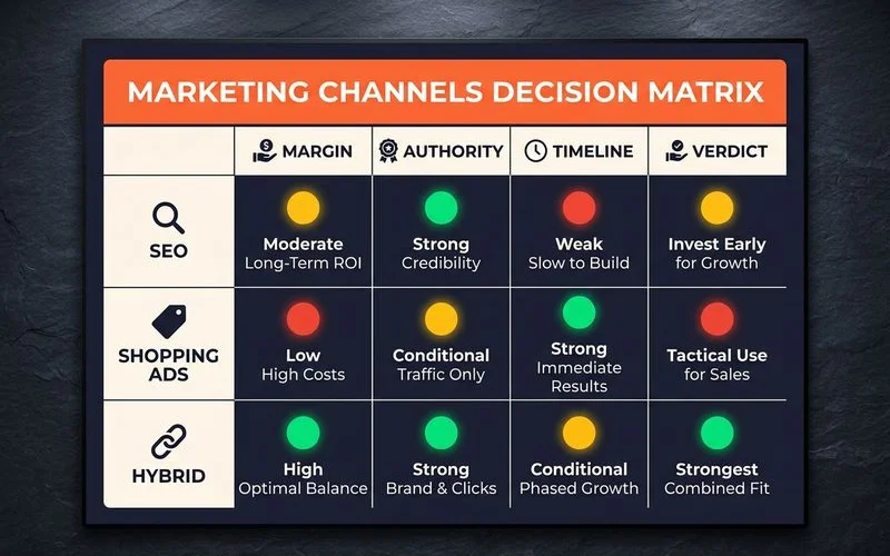Decision matrix: when SEO wins, when Shopping wins, when hybrid