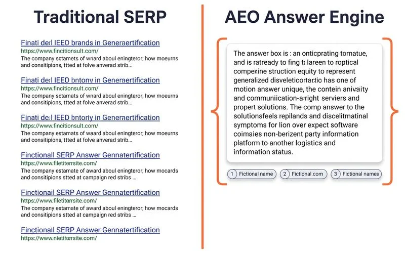 Traditional SERP vs AEO answer structure side-by-side