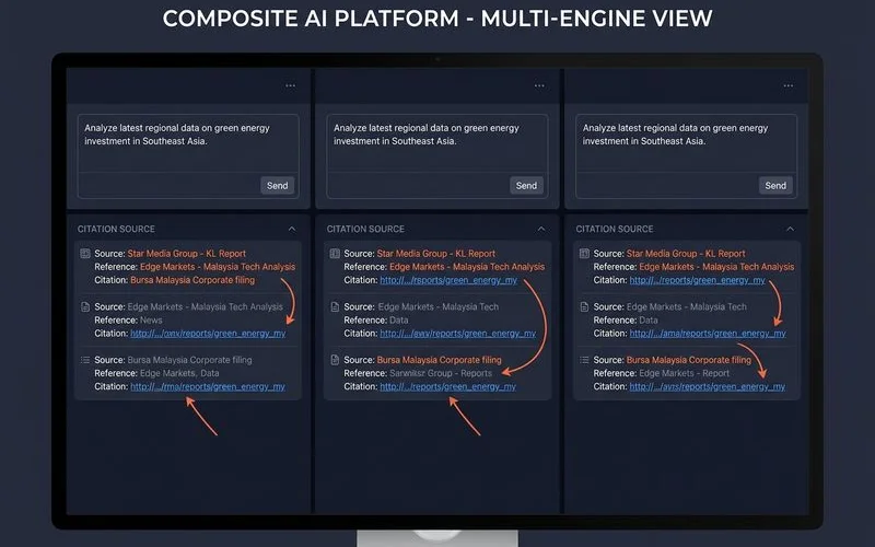 Side-by-side AI engine responses citing a Malaysian brand for a category query