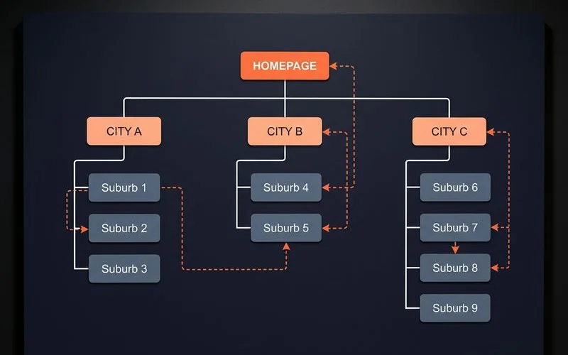 Site architecture diagram showing location-page hierarchy