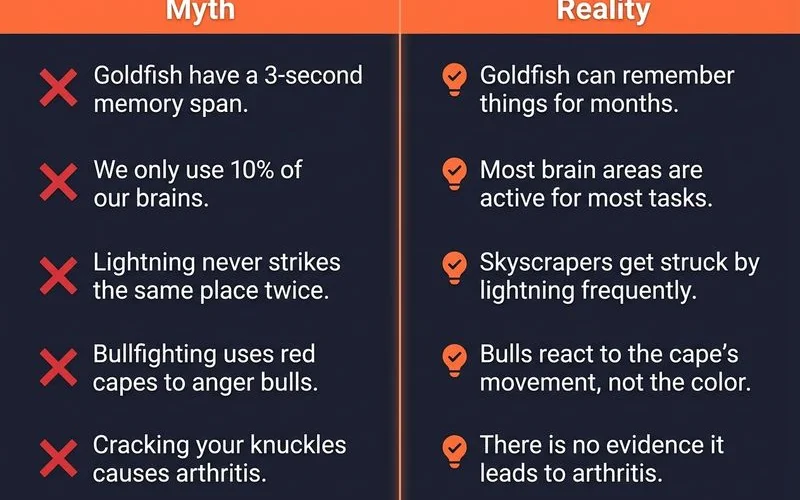 Two-column myth vs reality infographic on five common SEO myths