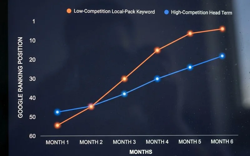 Ranking curves: low-competition vs high-competition keywords