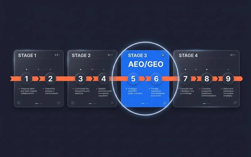 Updated 4-Stage Framework diagram showing AEO/GEO integrated into Stage 3