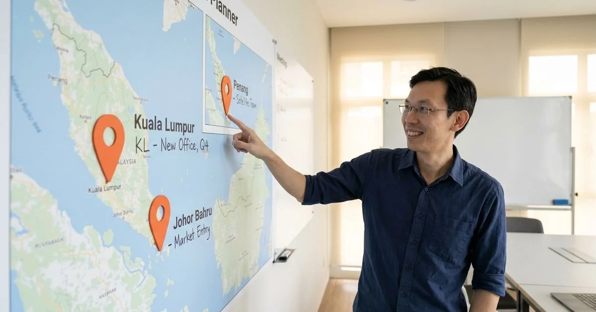 Malaysia wall planner with KL, Penang, JB pins and expansion notes