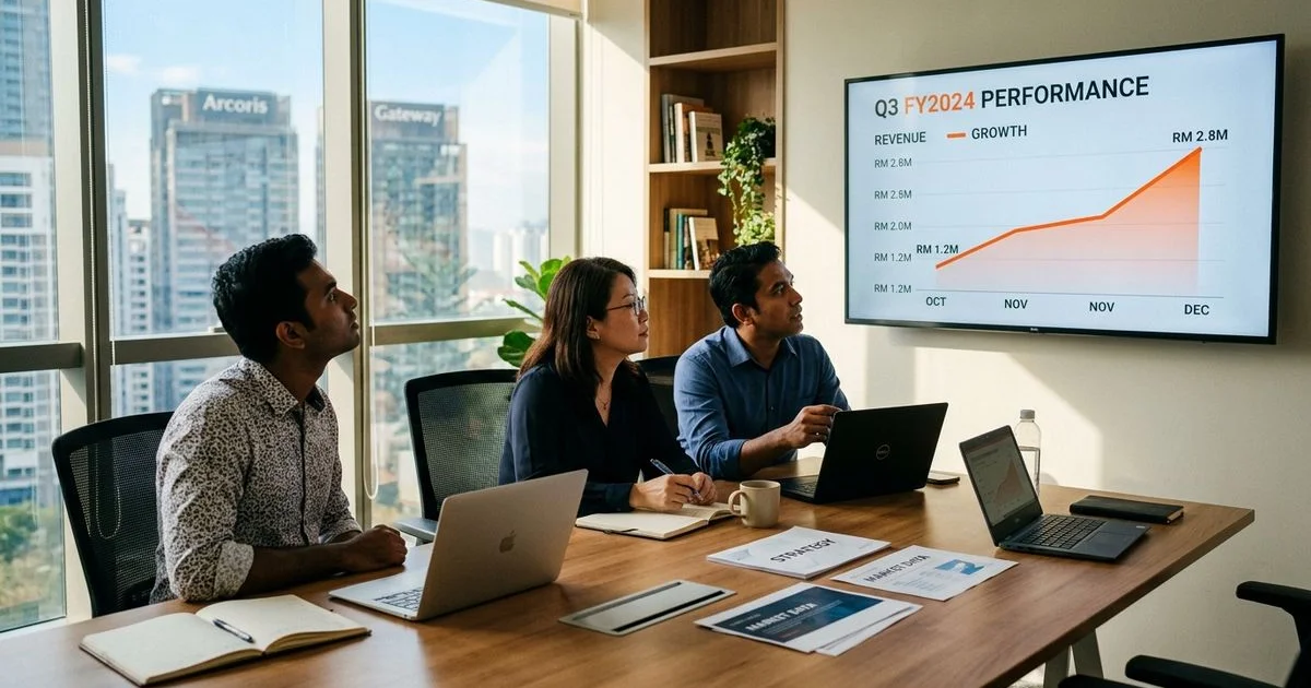 Malaysian SME board reviewing SEO ROI projection on a wall display