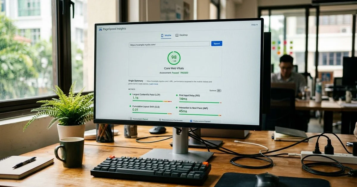 PageSpeed Insights report showing green Core Web Vitals after optimisation